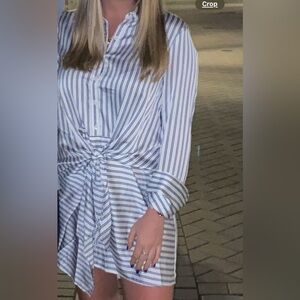 Aqua Pinstriped Mini Dress